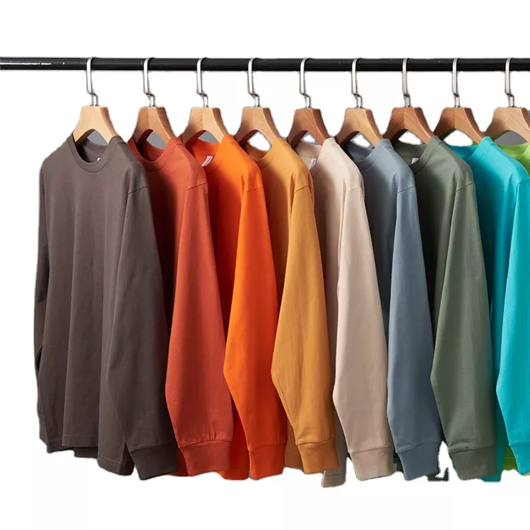 Cotton Long Sleeve Unisex Basic Crew Neck Custom Blank Plain Men T-shirt