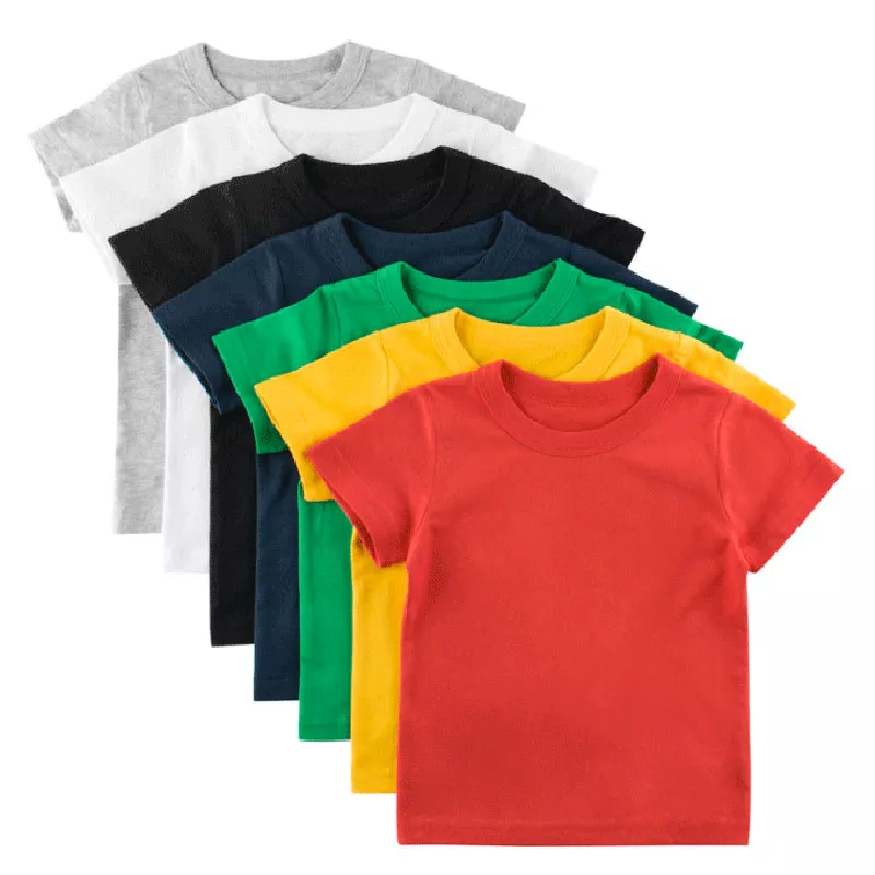 Kids Plain T-shirt Tops for Child Boys Girls Baby Toddler Solid Colour