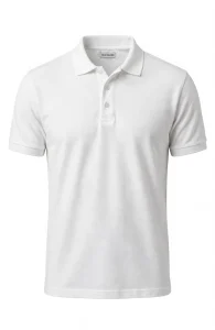 White polo shirt front view - mens cotton pique polo with 3-button placket - SiATEX Sourcing
